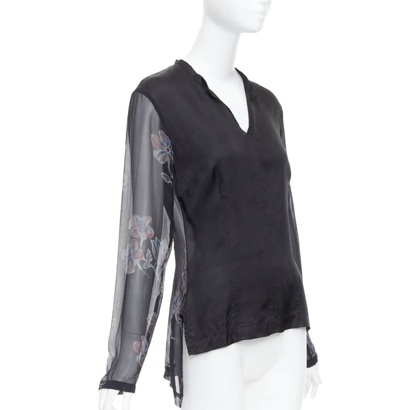 Dries Van Noten Silk Sheer Hi-Low Blouse Black Silk Very good condition - Front View