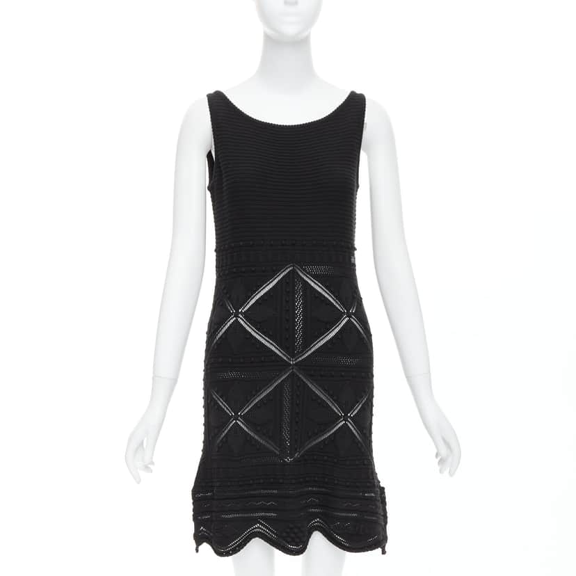 Chanel Pointelle Floral Dress Black Cotton Never worn - Front View