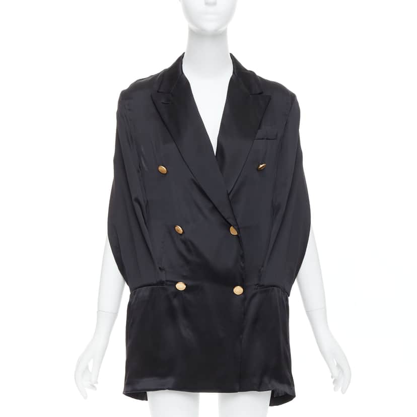 Maison Martin Margiela Tucked Sleeve Blazer Dress Black Silk Very good condition - Front View
