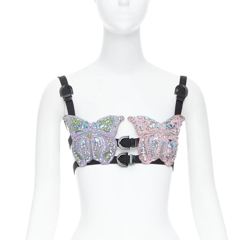 Versace Crystal Butterfly Bra Pink Polyester Never worn, with tag - Front View