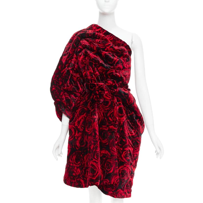 Dries Van Noten Rose Velvet Dress Red Polyester Very good condition - Front View