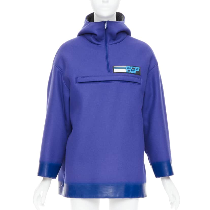 Prada Lacqured Hem Hoodie Blue Wool Never worn, with tag - Front View