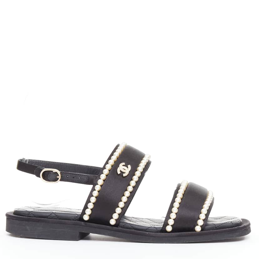 Chanel Pearl Dad Sandals Black Silk Very good condition - Front View