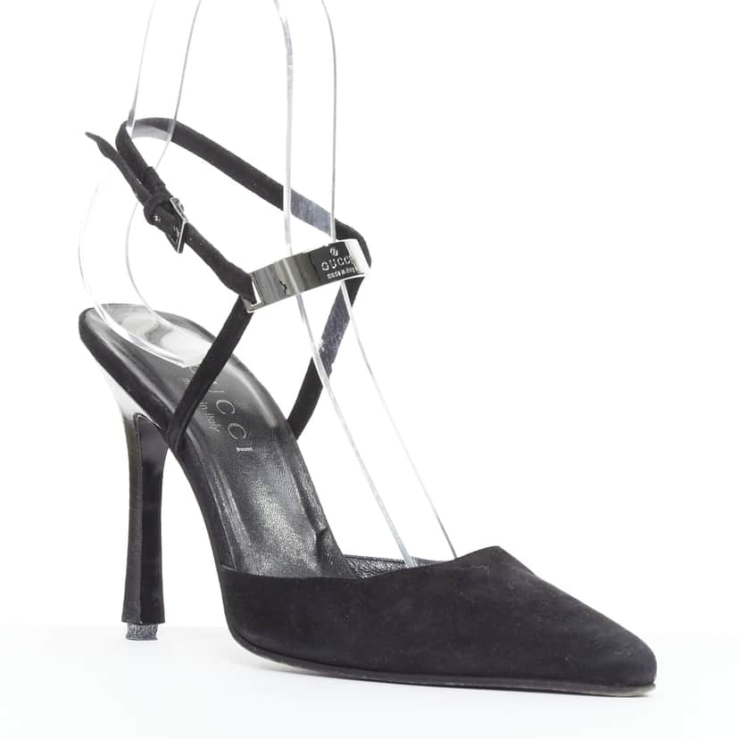 Gucci Metal ID Slingbacks Black Suede Good condition - Front View