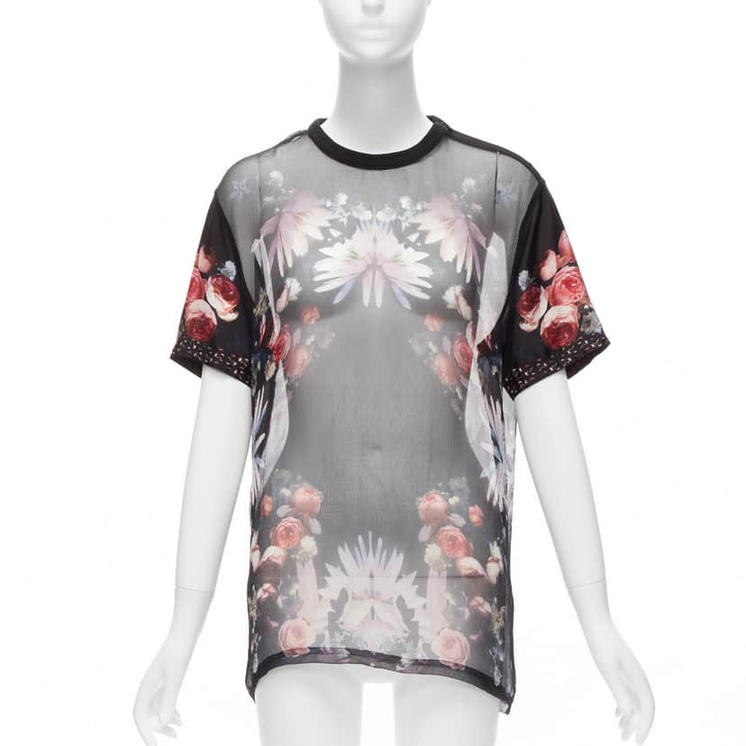 Givenchy Floral Goth T-Shirt Black Silk Very good condition - Front View