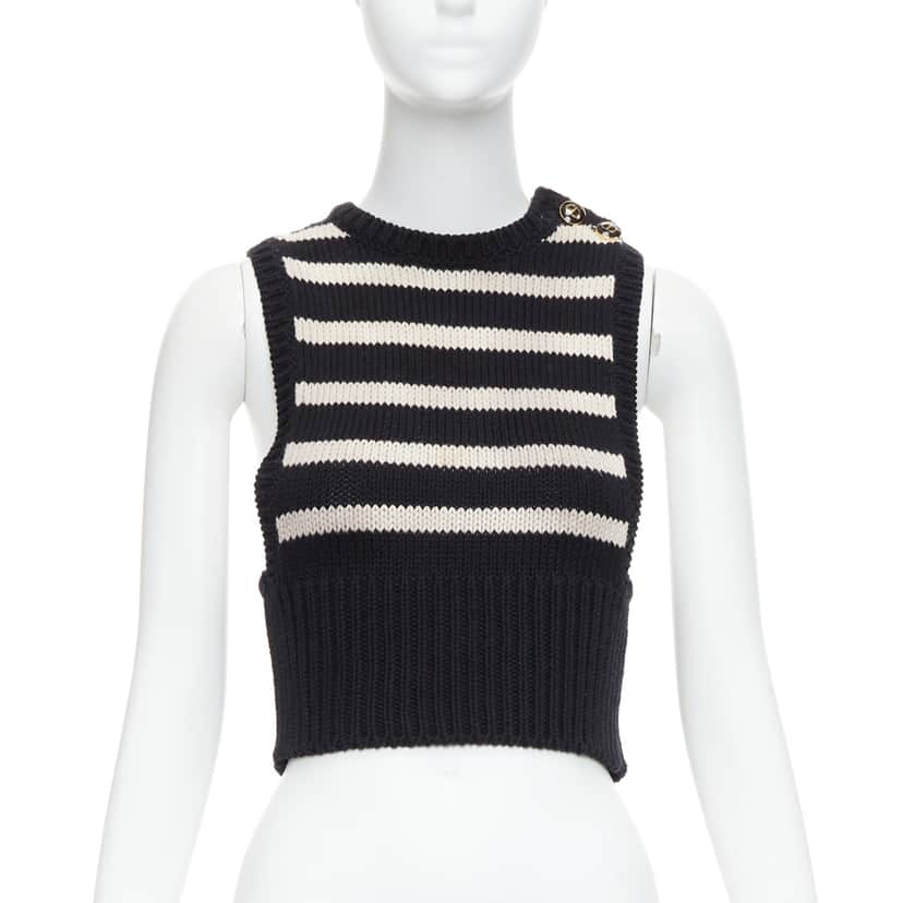 Dior Striped Button Vest Black Cotton Fair condition - Front View