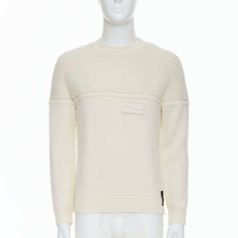 Fendi Panelled Logo Sweater Ecru Wool Very good condition - Front View