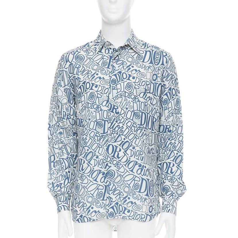 Dior Graffiti Print Shirt Blue Viscose Never worn - Front View