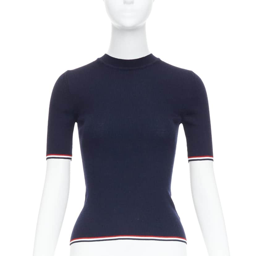Thom Browne Pointelle-Knit T-Shirt Navy Wool Very good condition - Front View