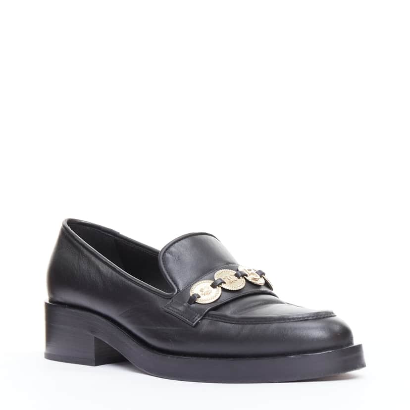 Chanel Coin Embellished Loafers Black Leather Good condition - Front View