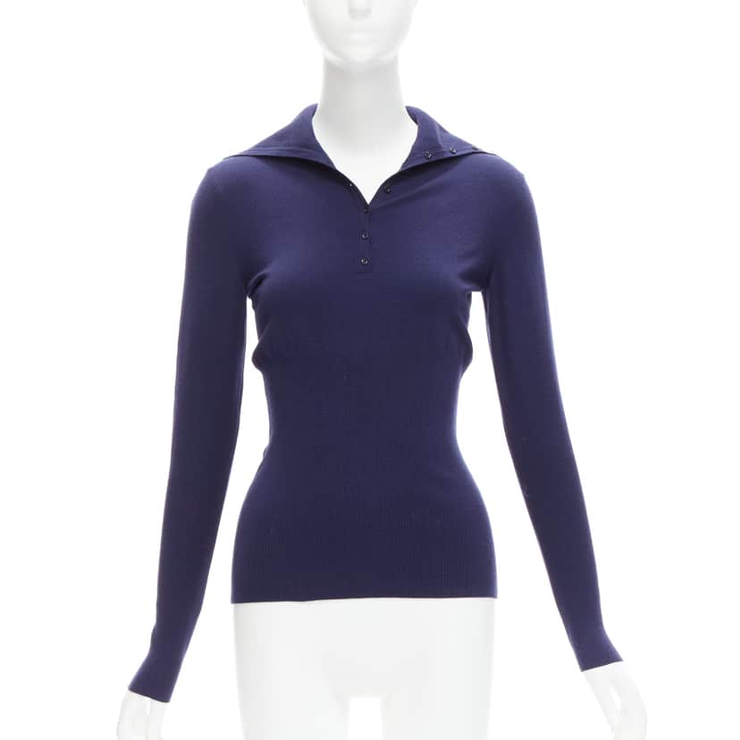 Alaïa Button Turtleneck Top Navy Wool Never worn, with tag - Front View