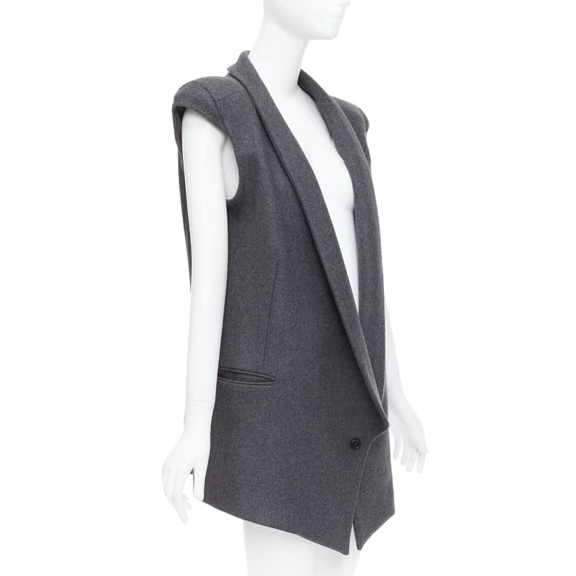 Unsigned Grey Sleeveless Vest Coat Grey Wool Never worn - Front View