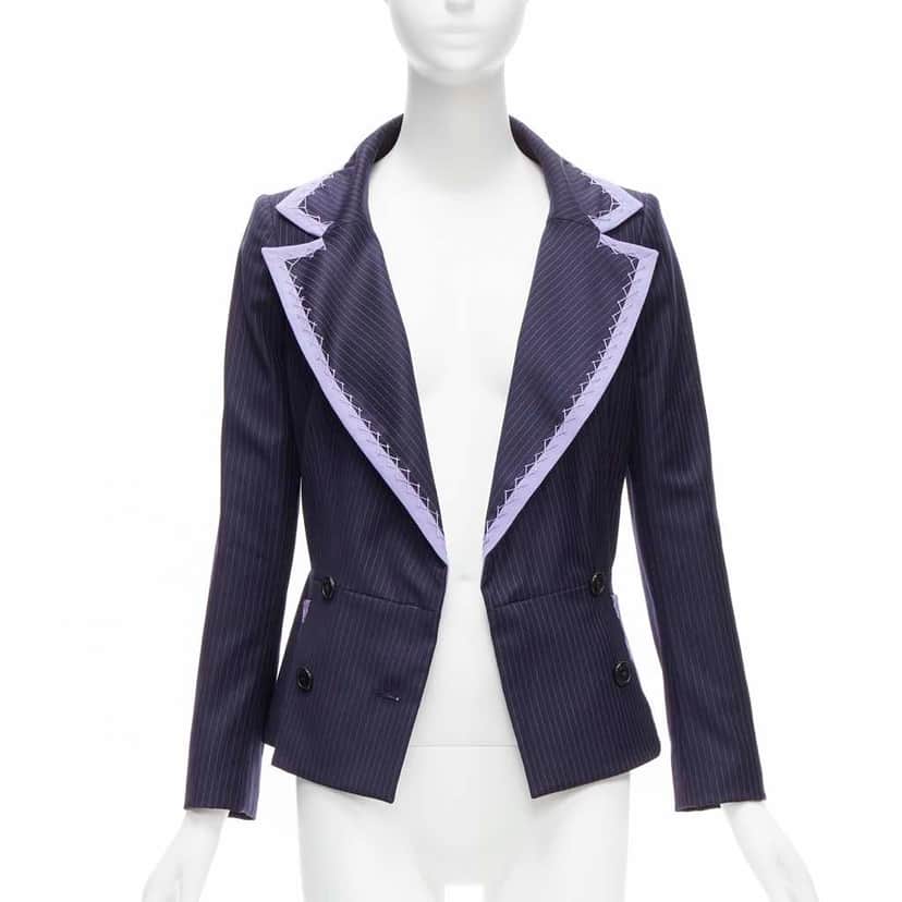 Christian Dior Topstitch Bar Blazer Navy Wool Very good condition - Front View