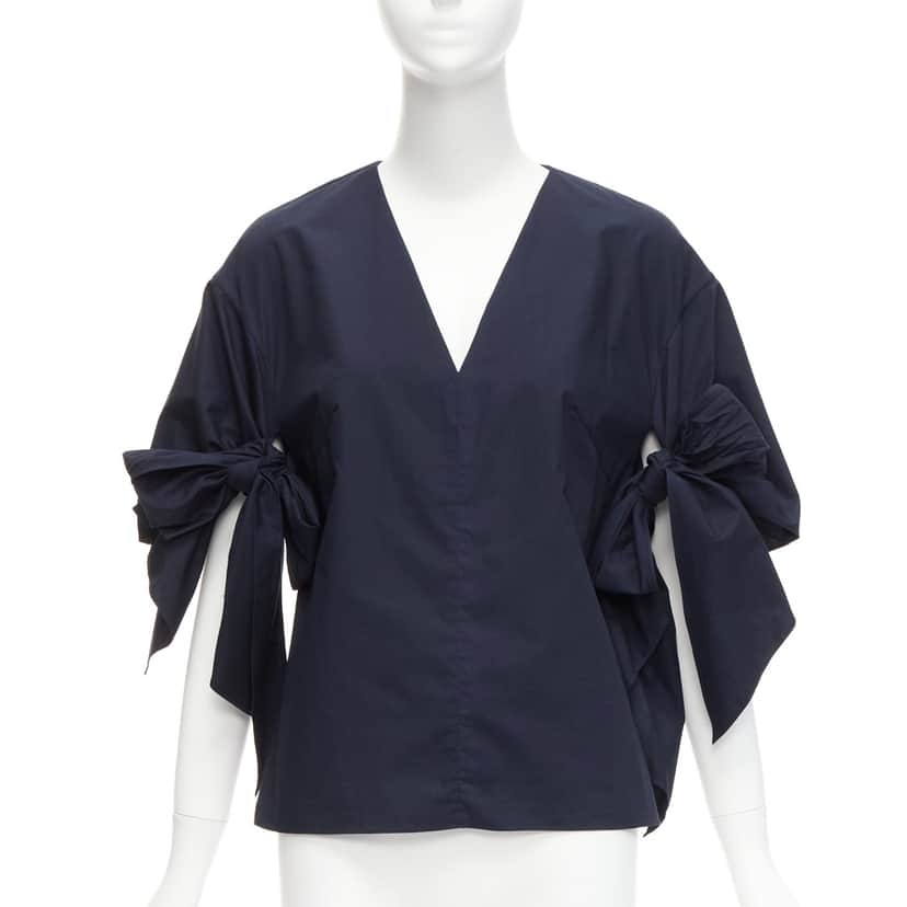 Delpozo Knot Tie Top Navy Cotton Never worn - Front View
