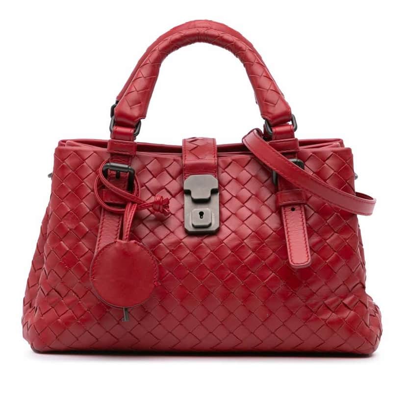 Bottega Veneta Mini Nappa Intrecciato Roma Satchel Red Leather Good condition - Front View