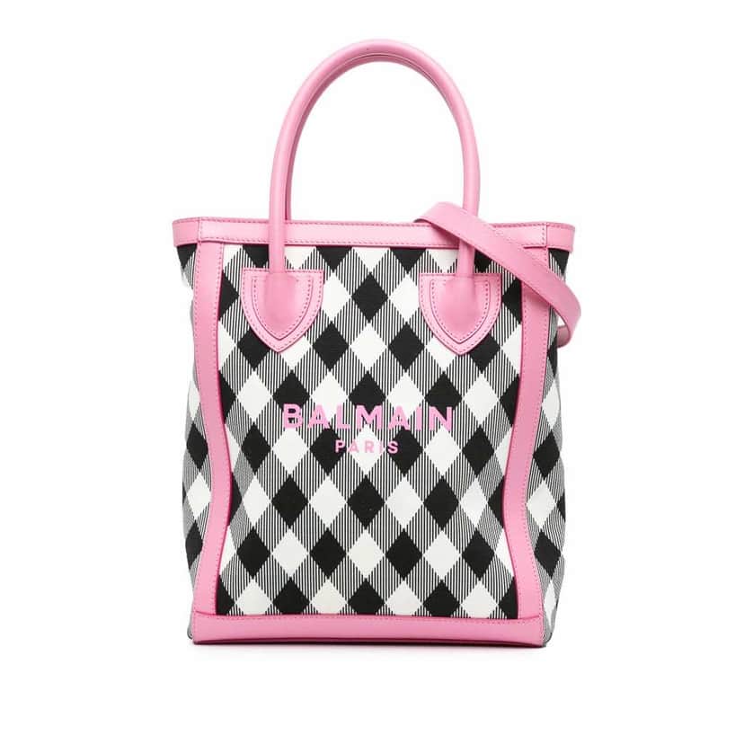 Balmain Canvas Checkered B-Army 26 Shopping Satchel White Good condition - Front View