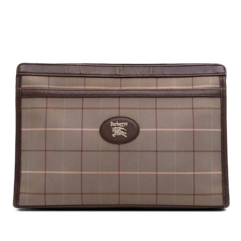 Burberry Vintage Check Canvas Clutch Brown Good condition - Front View