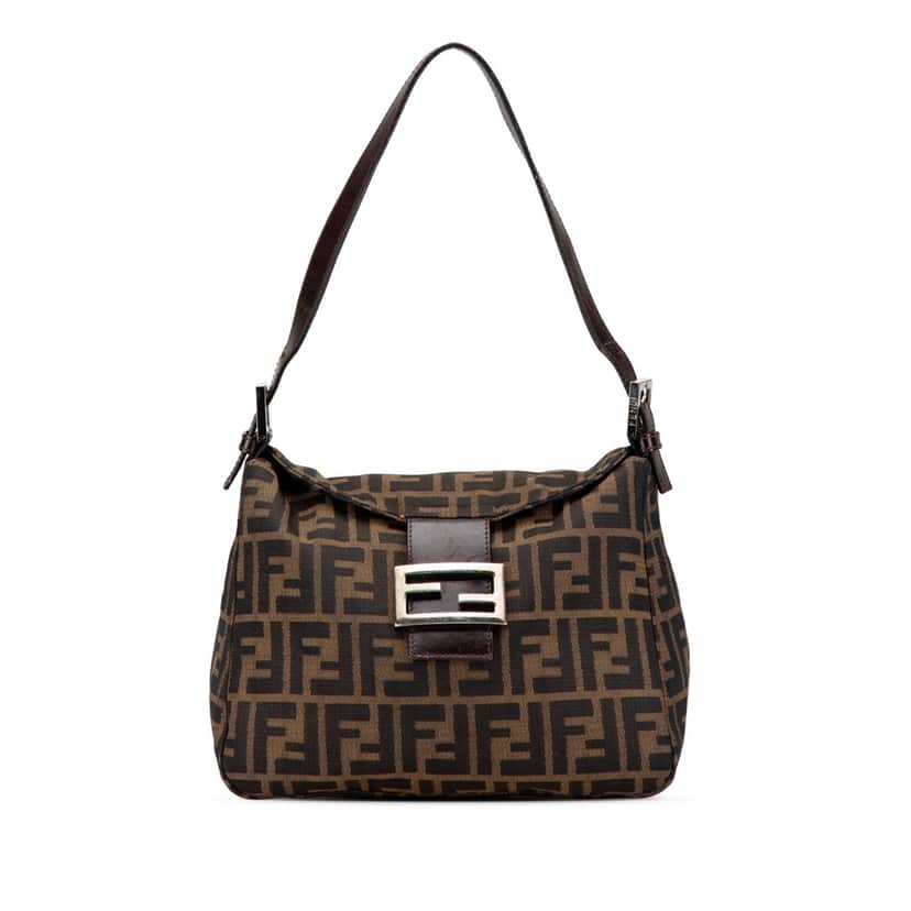 Fendi Zucca Canvas Double Flap Shoulder Bag Brown Good condition - Front View