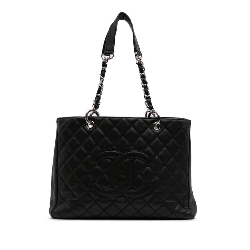 Chanel Caviar Grand Shopping Tote Black Leather Good condition - Front View