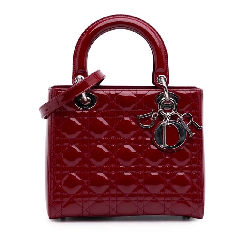 Dior Medium Patent Cannage Lady Dior Red Leather Good condition - Front View