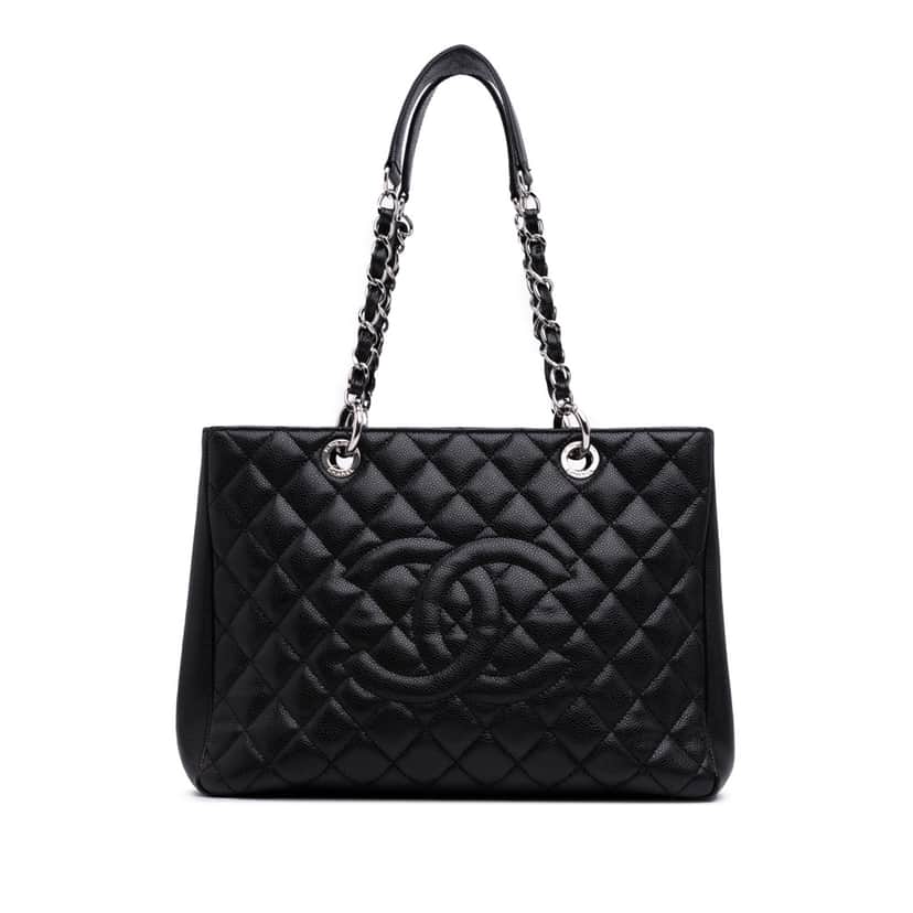 Chanel Caviar Grand Shopping Tote Black Leather Good condition - Front View