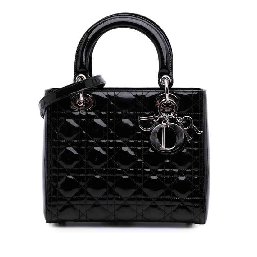 Dior Medium Patent Cannage Lady Dior Black Leather Good condition - Front View