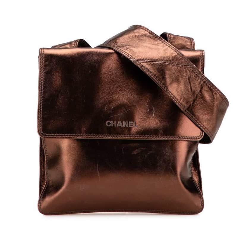Chanel Metallic Lambskin Flap Crossbody Brown Leather Very good condition - Front View