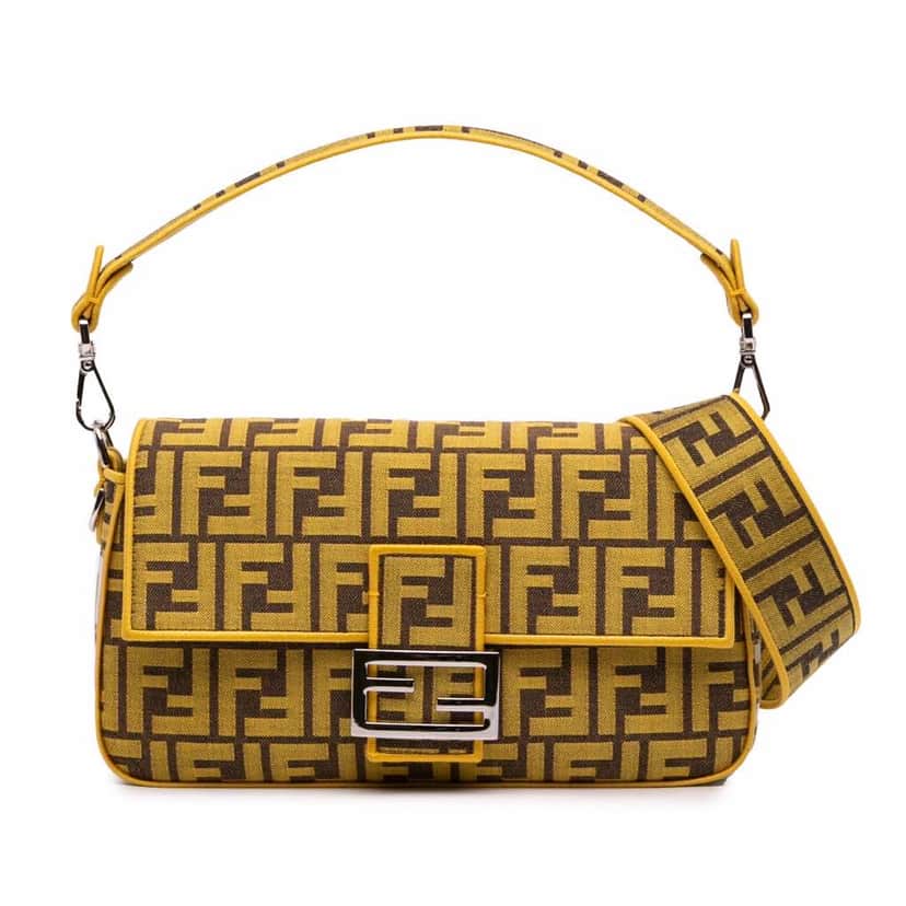 Fendi FRGMT x Zucca Embroidered Canvas Baguette Satchel Yellow Very good condition - Front View