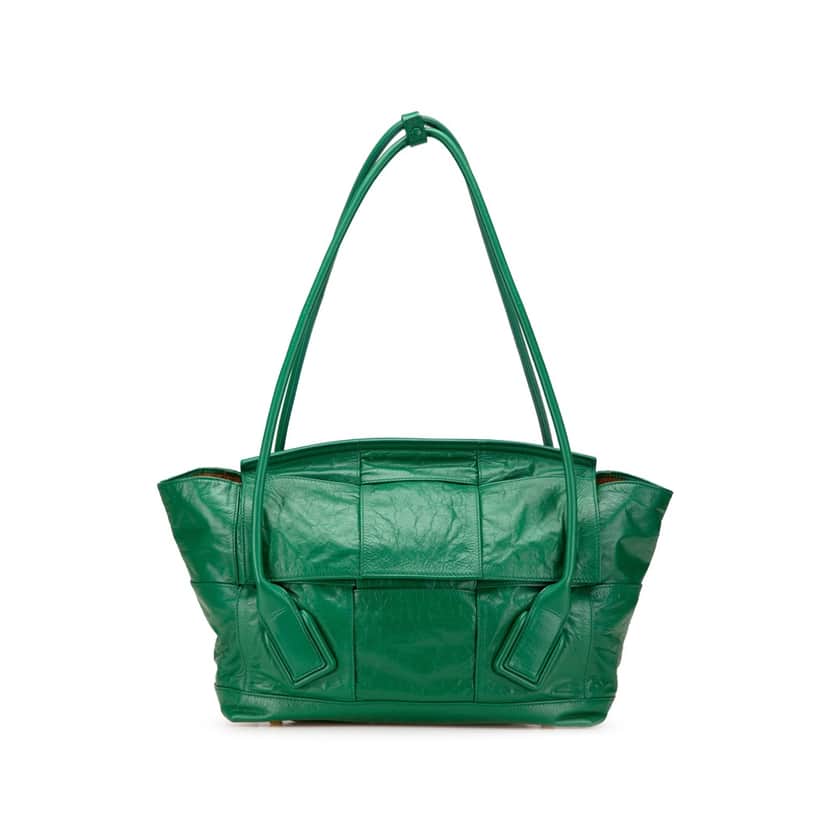 Bottega Veneta Medium Calfskin Maxi Intrecciato Arco Slouch Tote Green Leather Good condition - Front View