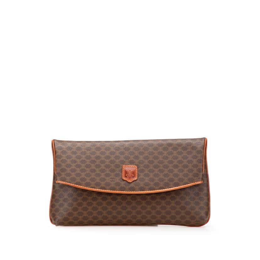 Celine Macadam Coated Canvas Clutch Brown Good condition - Front View