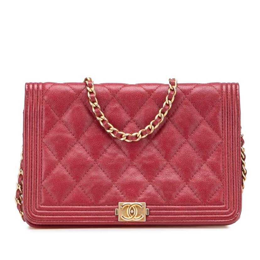 Chanel Quilted Caviar Boy Wallet on Chain Red Leather Good condition - Front View