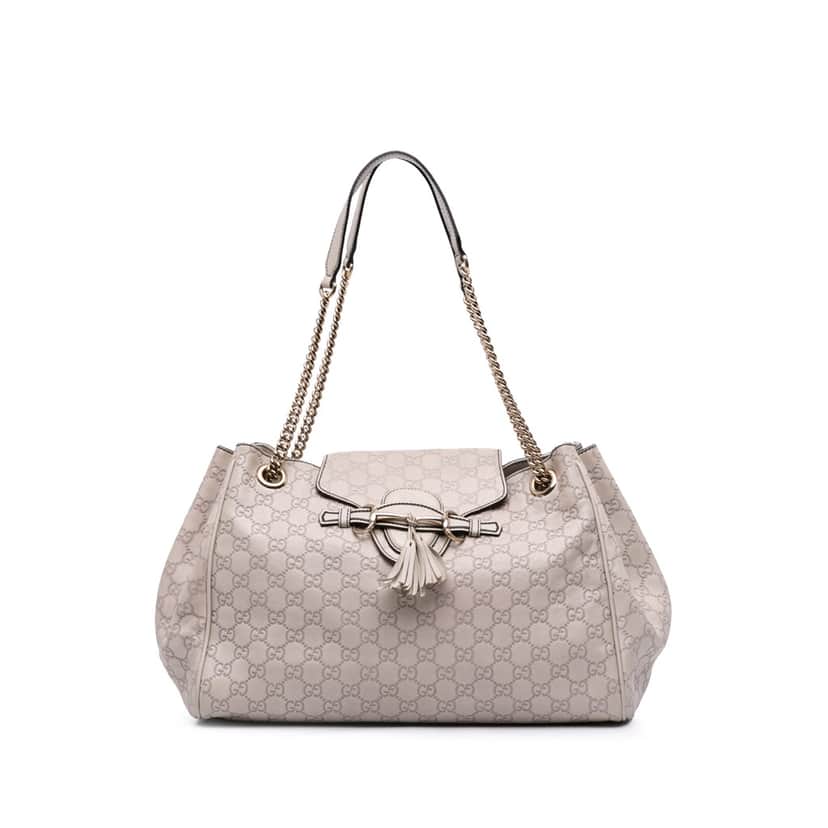 Gucci Large Guccissima Emily Chain Shoulder Bag Brown Leather Good condition - Front View