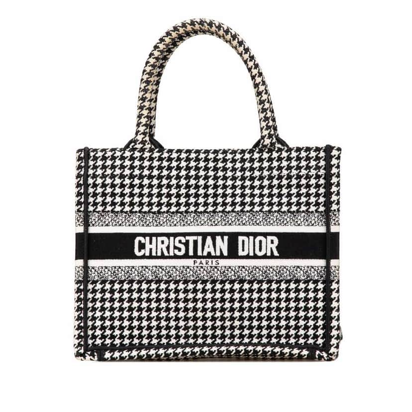 Dior Small Houndstooth Embroidered Book Tote Black Good condition - Front View