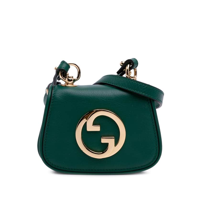 Gucci Textured Calfskin Blondie Card Case on Strap Green Leather Good condition - Front View