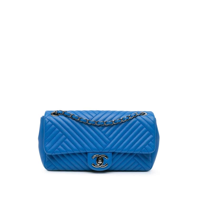 Chanel Medium Lambskin CC Crossing Flap Blue Leather Good condition - Front View