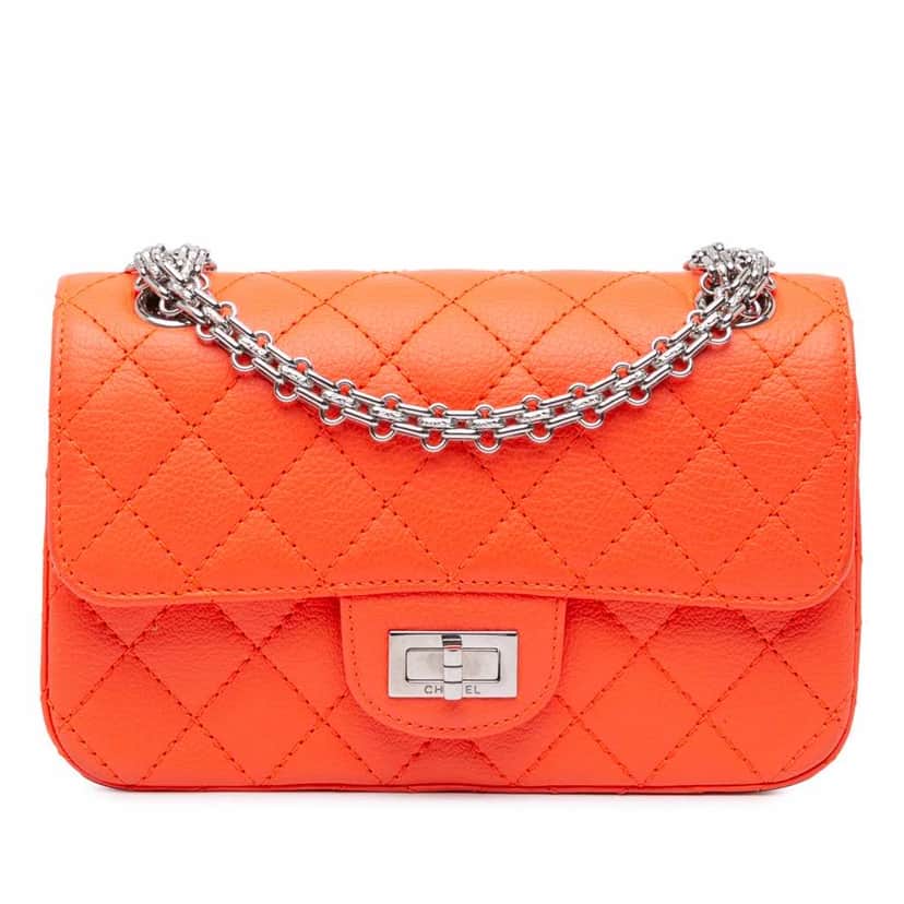 Chanel Mini Reissue 2.55 Quilted Goatskin Flap Orange Leather Good condition - Front View