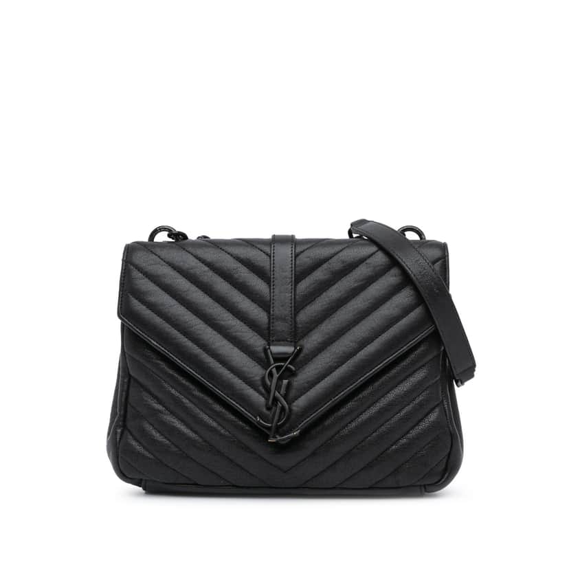Saint Laurent Medium Quilted Chevron Sheepskin College Satchel Black Leather Good condition - Front View