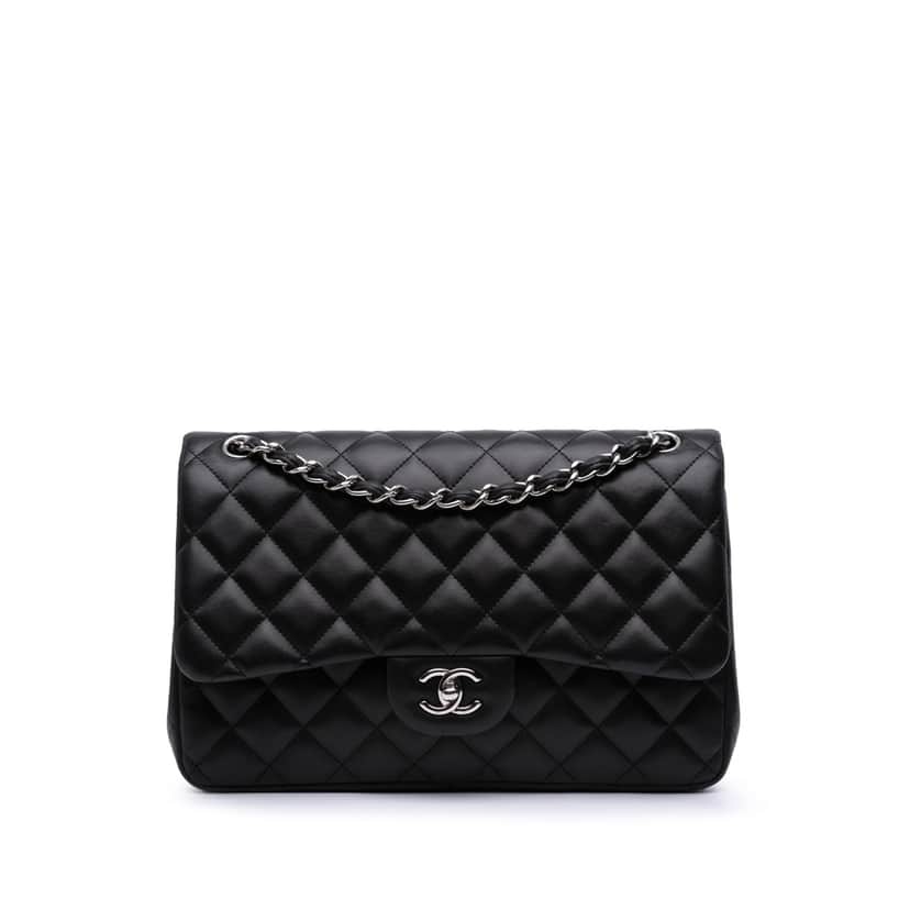 Chanel Jumbo Classic Lambskin Double Flap Black Leather Fair condition - Front View