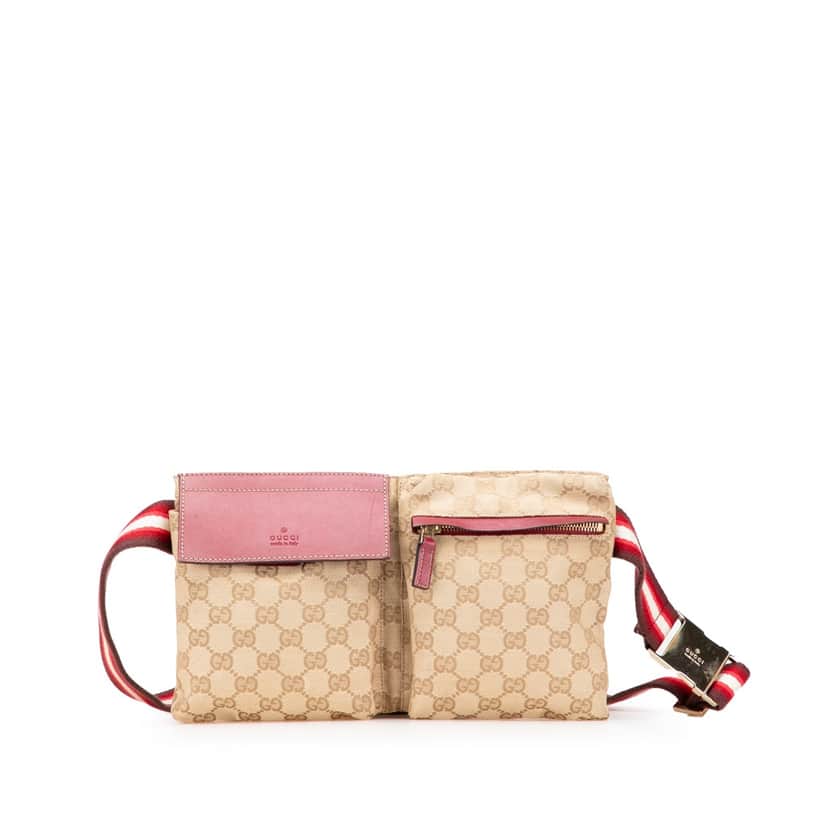 Gucci GG Canvas Web Double Pocket Belt Bag Brown Good condition - Front View
