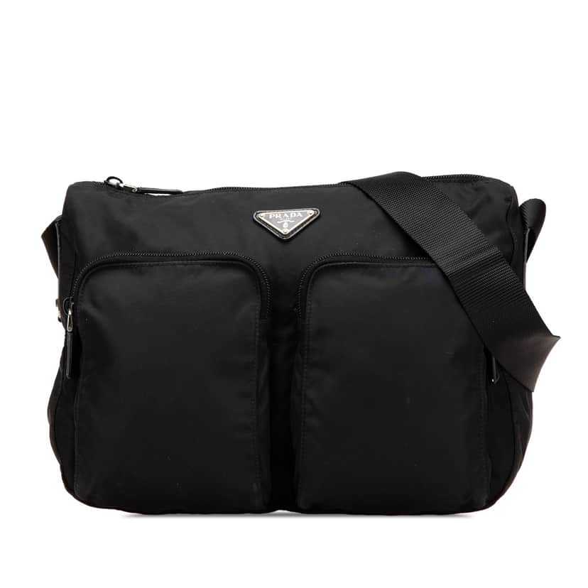 Prada Tessuto Zip Top Crossbody Black Fair condition - Front View