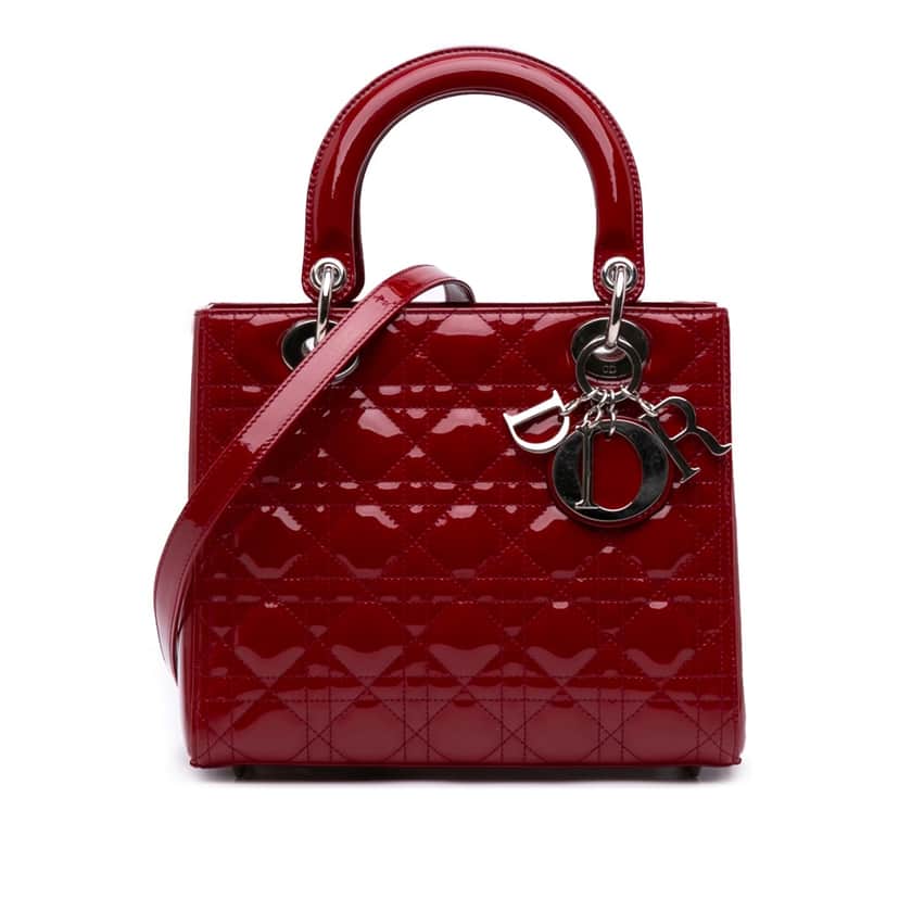 Dior Medium Patent Cannage Lady Dior Red Leather Good condition - Front View