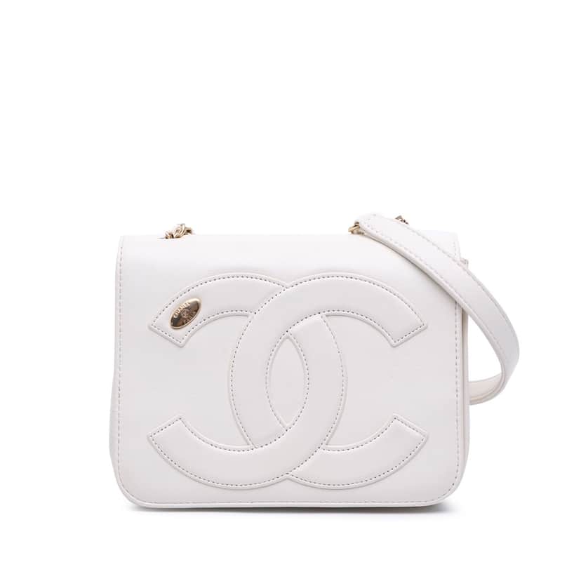 Chanel Lambskin CC Mania Flap White Leather Very good condition - Front View