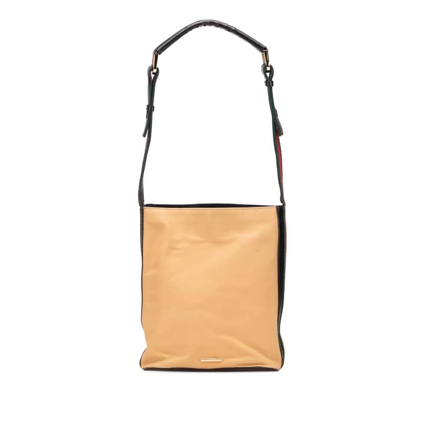 Gucci Canvas Web Shoulder Bag Brown Very good condition - Front View