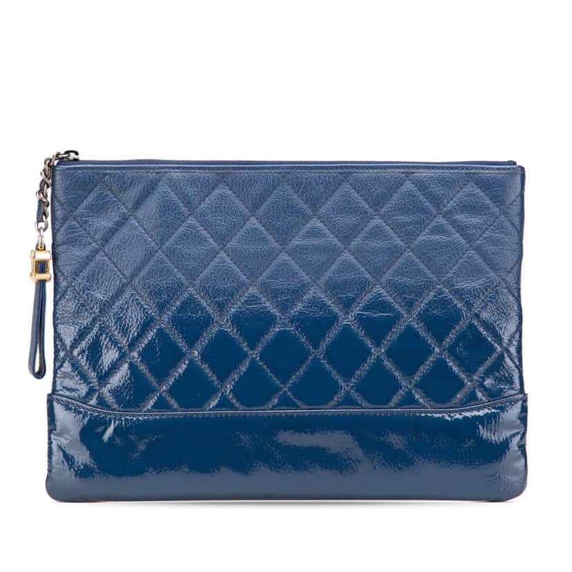 Chanel Medium Aged Calfskin Gabrielle O Case Clutch Blue Leather Good condition - Front View