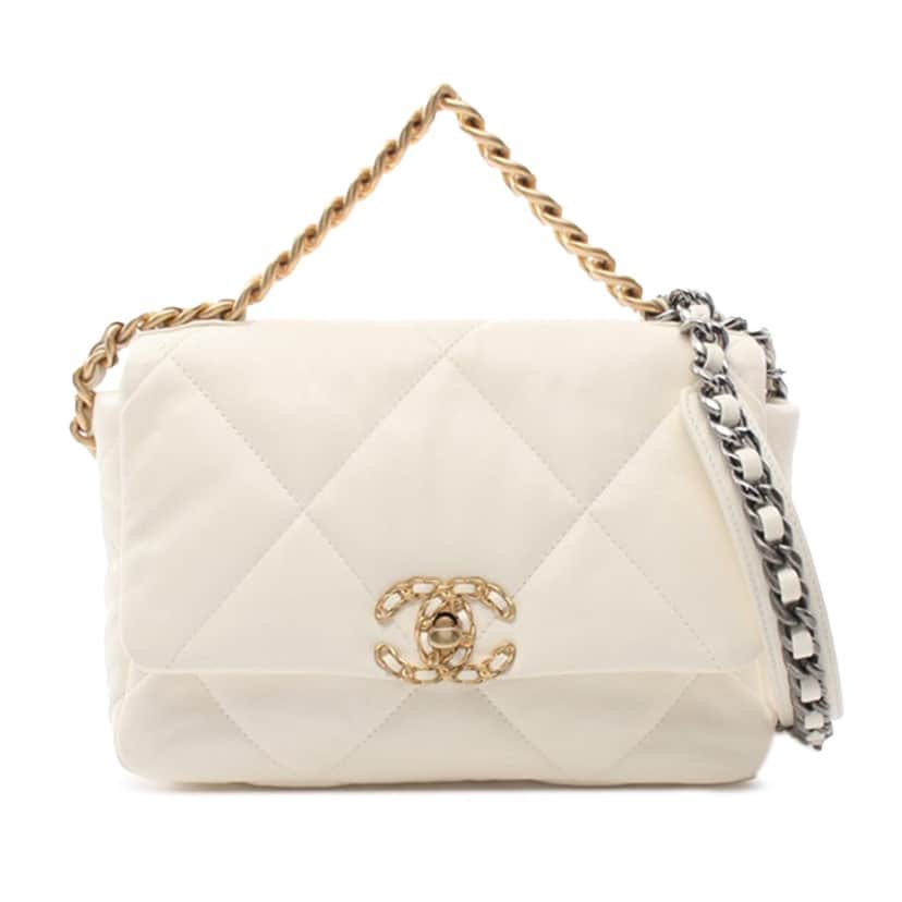 Chanel Medium Lambskin 19 Flap White Leather Good condition - Front View