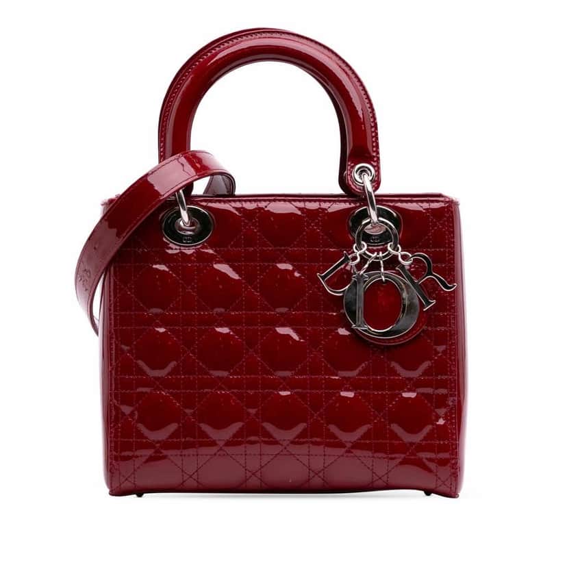 Dior Medium Patent Cannage Lady Dior Red Leather Good condition - Front View