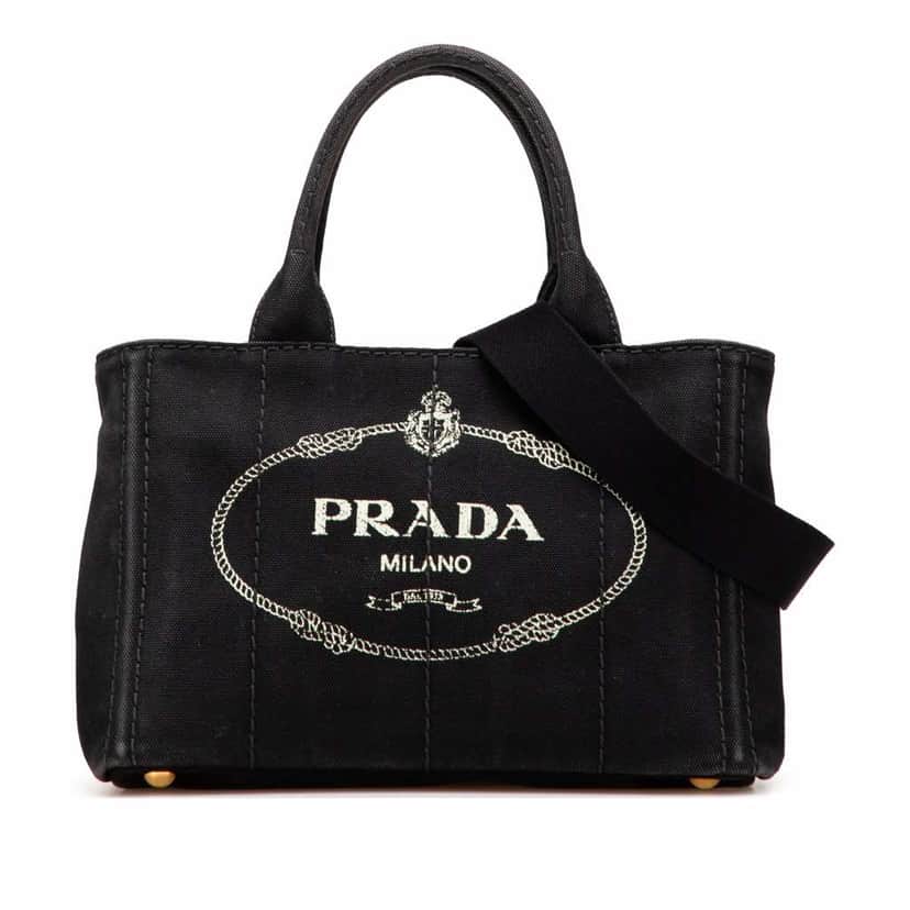 Prada Small Canvas Canapa Logo Satchel Black Good condition - Front View