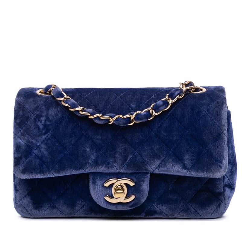 Chanel Mini Rectangular Classic Velvet Single Flap Blue Good condition - Front View