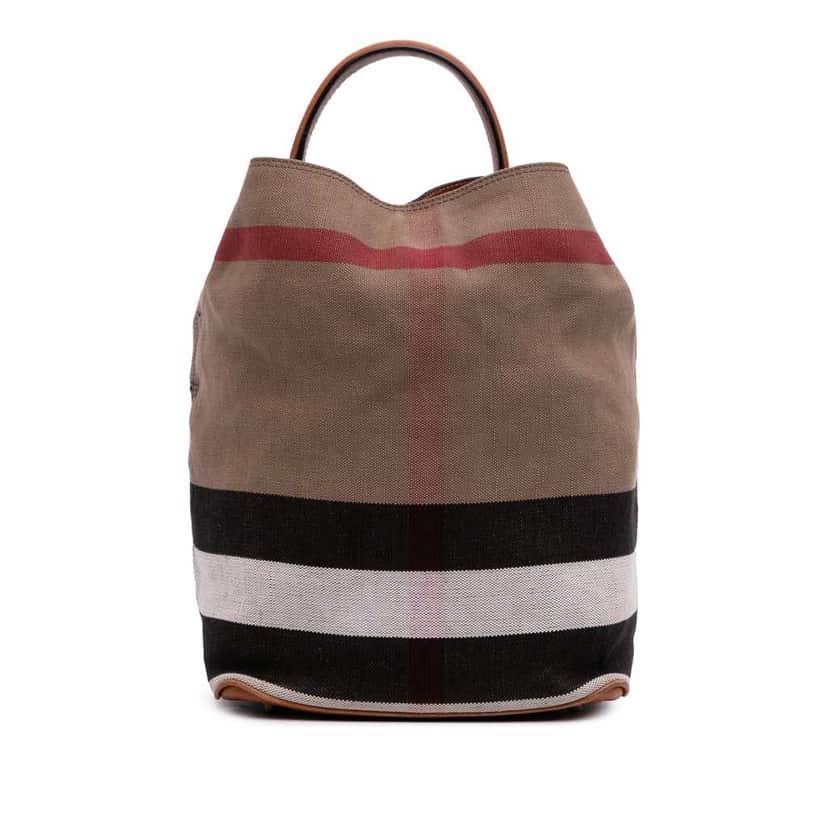 Burberry Medium Mega Check Canvas Ashby Bucket Bag Brown Good condition - Front View