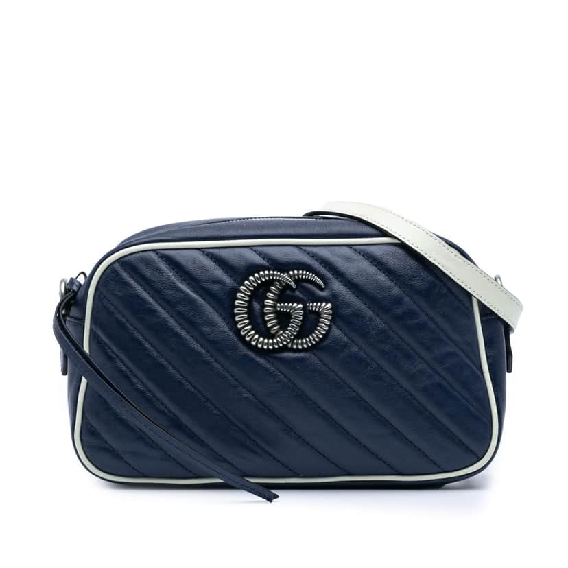 Gucci Small GG Marmont Leather Torchon Crossbody Blue Leather Good condition - Front View